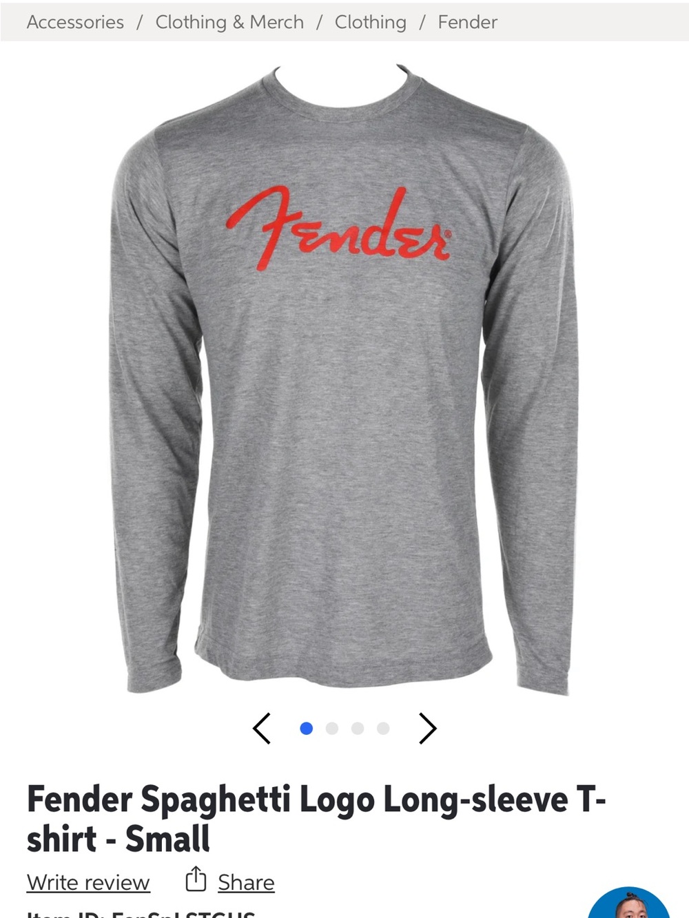 Fender guitars Gray Long-Sleeve Tee with Red Logo